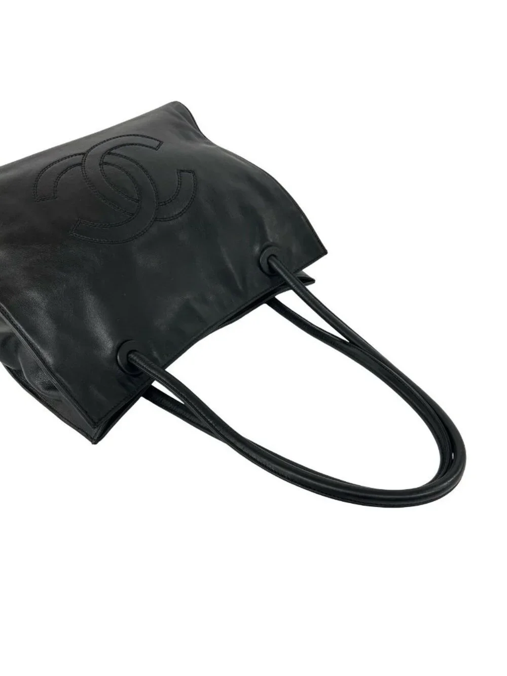 Chanel No 5 Vintage CC Logo Lambskin Leather Tote Black